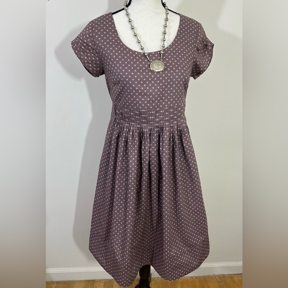Garnet Hill sz. 4p dress fit and partial flair. Medium brown with a white dot - Picture 12 of 15